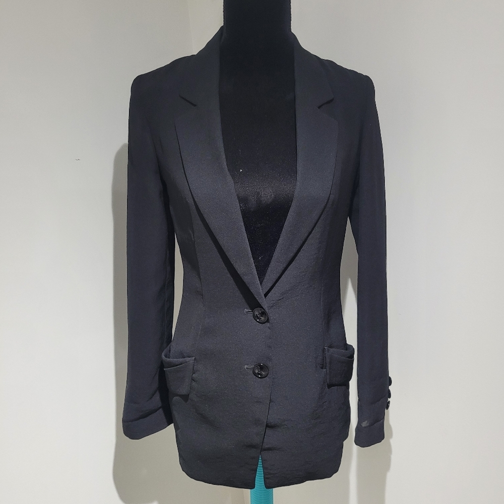 VOV Voice of Voices Women's Longline Sheer Blazer 2 Black Minimalism Eveningwear